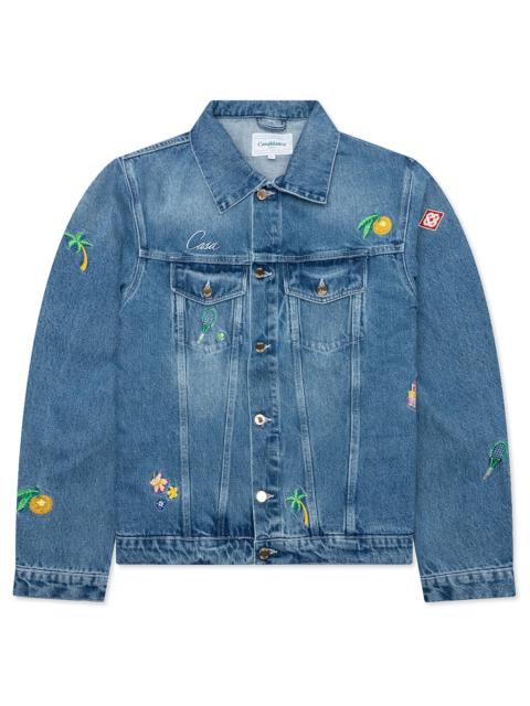 CASABLANCA STONE WASH DENIM EMBROIDERED MOTIF JACKET - STONE WASH