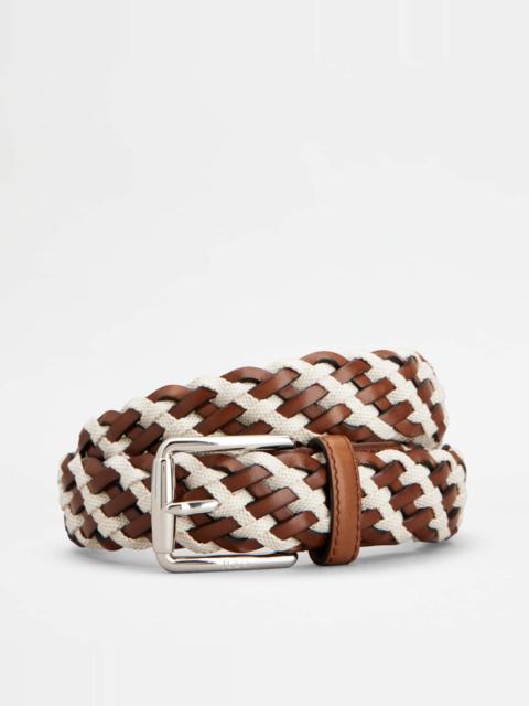 Tod's BELT IN LEATHER AND CANVAS