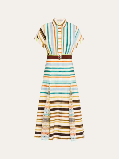 SILVIA TCHERASSI Odila Striped Godet Midi Shirtdress