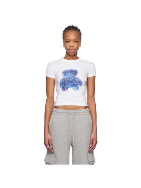 We11done White Studded Bear Cropped T-shirt