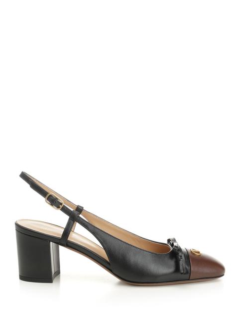 Valentino Sling Back | Vg Valet Du Roi | T. 60 | Capretto/Antique Brass Logo Pumps Black