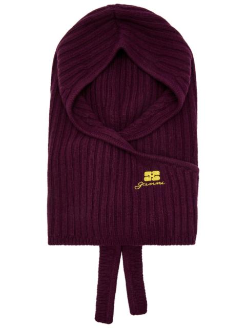 GANNI Ganni Core Future Logo-embroidered Wool-blend Balaclava