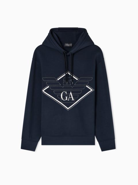 EMPORIO ARMANI DOUBLE-JERSEY HOODED SWEATSHIRT WITH OVERSIZED EAGLE EMBROIDERY