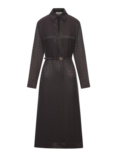 FENDI BROWN FF JACQUARD SILK DRESS