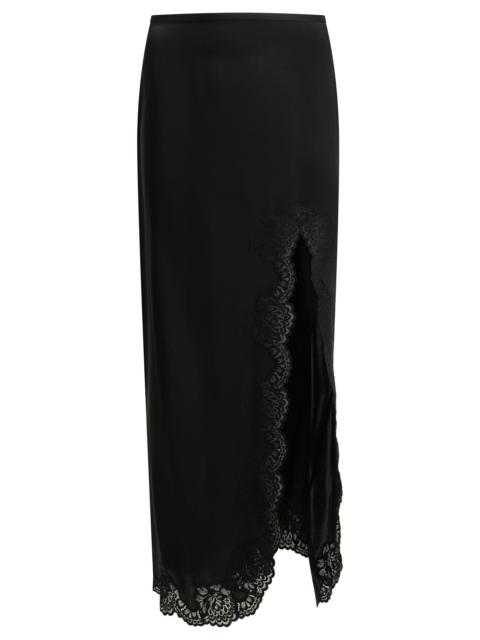 Valentino Valentino Long Silk Skirt with Ruffles Black