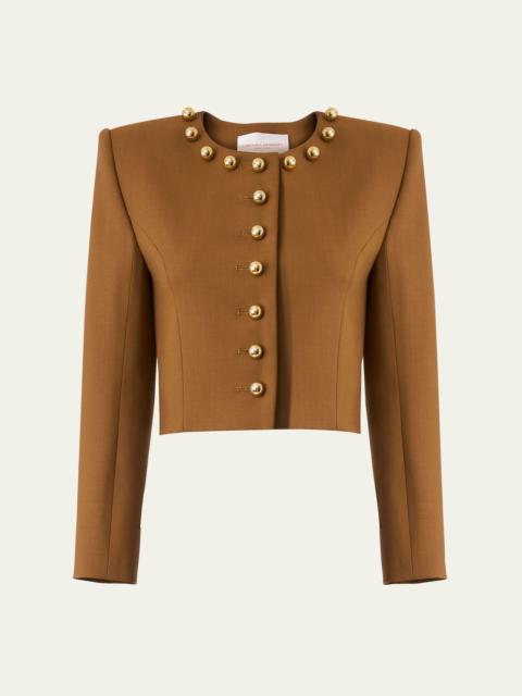 CAROLINA HERRERA Ball-Button Collarless Crop Jacket