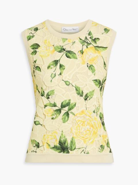 Oscar de la Renta Floral-print guipure lace and silk-blend top