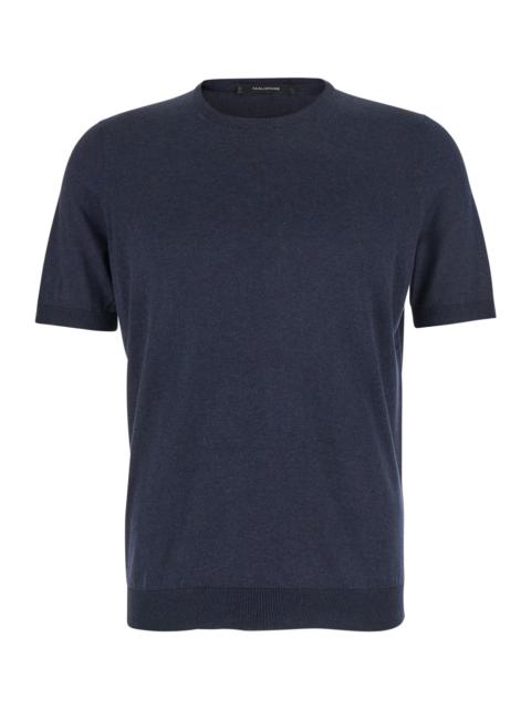 Other Designers Tagliatore Men Blue Crewneck T-Shirt With Ribbed Edges In Cotton Man