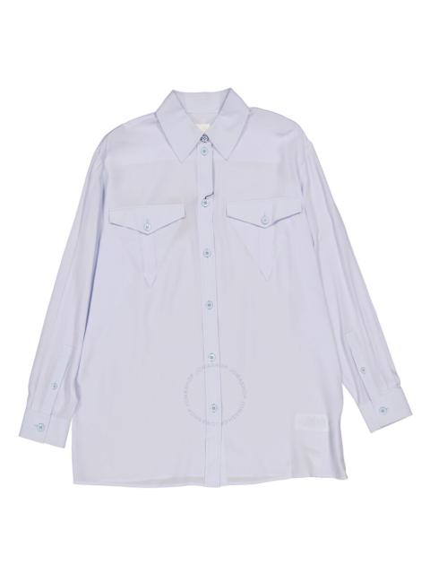 Burberry Burberry Pale Blue Irem Silk Crepe De Chine Logo Detail Oversized Shirt