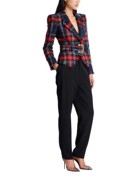 Balmain Balmain Belted plaid tweed jacket in Red at Nordstrom
