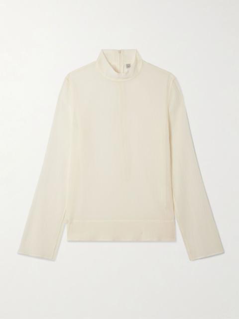 TOTEME Cotton and silk-blend crepon turtleneck blouse Ecru