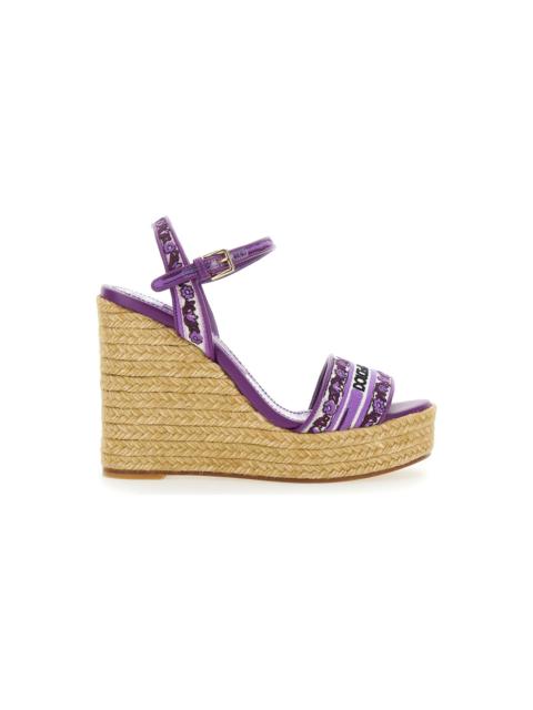 Violet Wedges With Logo Embroidery On The Front And All-over Majolica Motif In Cotton Blend Woman
