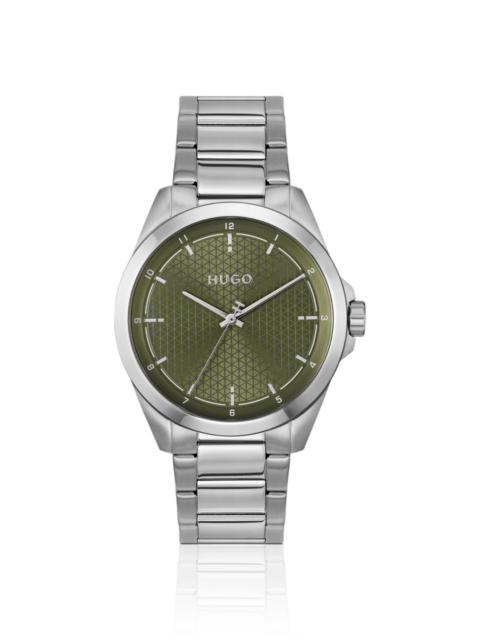 HUGO SEAM STAINLESS-STEEL WATCH WITH GREEN TEXTURED DIAL