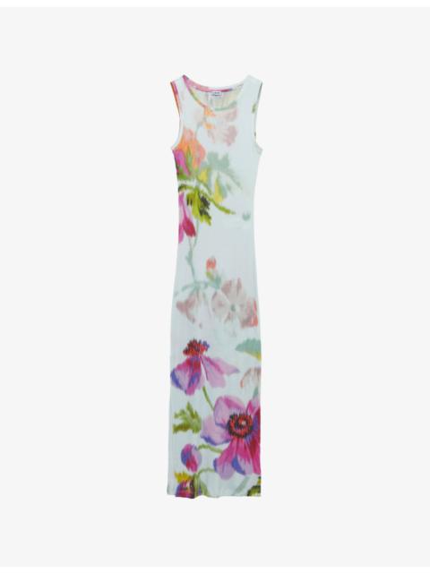 Loewe Blurred Floral-Print Sleeveless Silk-Blend Maxi Dress