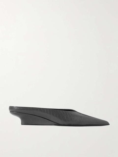 Lizard-effect leather wedge mules Dark gray