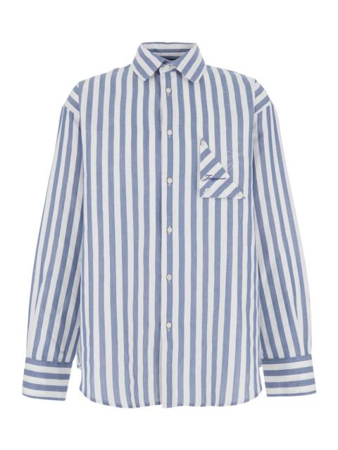 JACQUEMUS Jacquemus Men 'La Chemise Voilier' Light Blue Shirt With All-Over Striped Motif And Logo Embroidery 