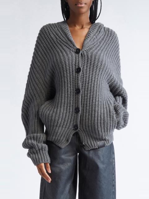 Stella McCartney Stella McCartney Hooded Oversize Recycled Cashmere & Virgin Wool Rib Cardigan in Dark Grey Melange a