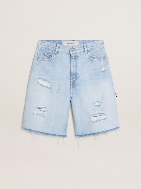 Golden Goose Women's Bermuda shorts in lived-in effect denim