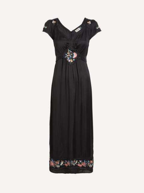 RIXO Carey Orchard Embroidery Black Midi Dress