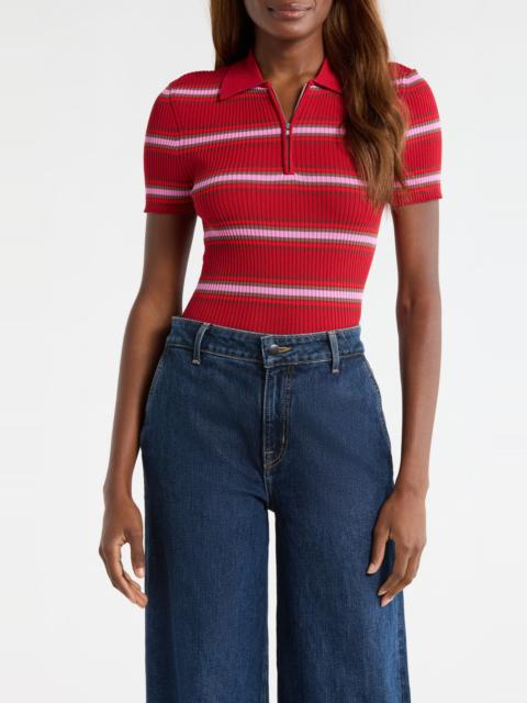 STAUD STAUD Ren Stripe Rib Polo Sweater in Dana Stripe at Nordstrom