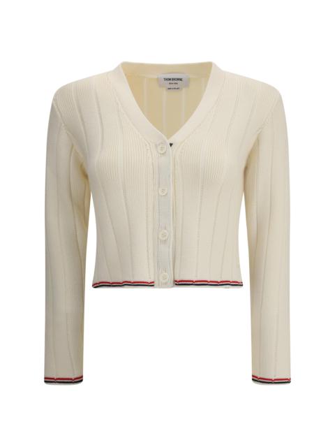 Thom Browne Thom Browne Women Ladder Full Needle Rib Stitch V Neck Car