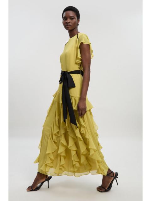 KAREN MILLEN Ruffle detail chiffon belted woven maxi dress