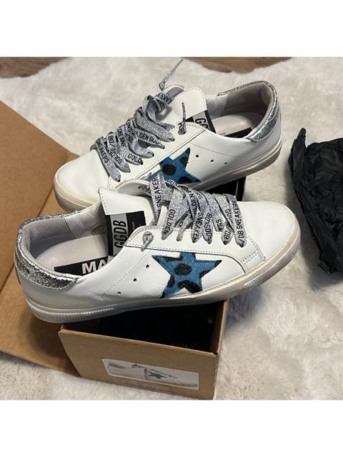 Golden Goose Rare Golden Goose May White with Silver Glitter & Blue Pony Hair Star
