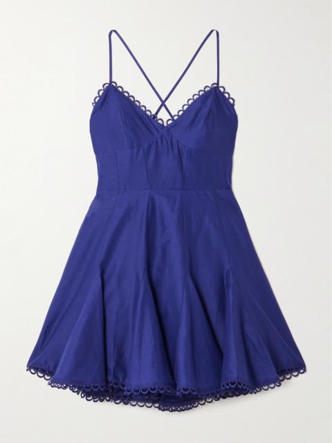 Charo Ruiz Marlene Pleated Guipure Lace-trimmed Cotton-blend Voile Mini Dress