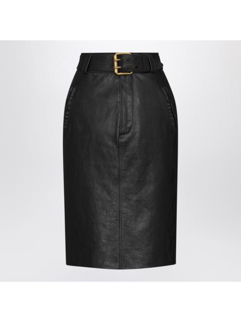 SAINT LAURENT Saint Laurent Black Crinkled Calfskin Belted Pencil Skirt Women