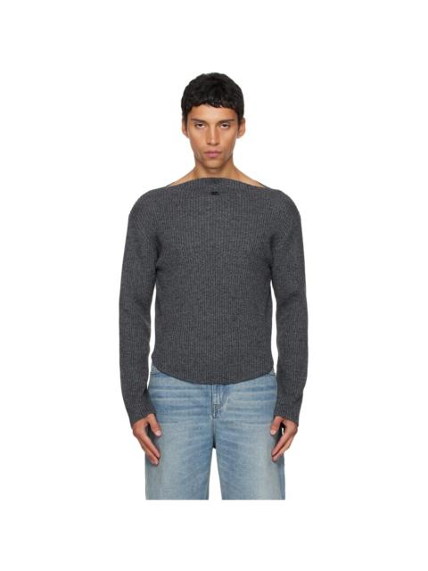 courrèges Gray Boatneck Ribbed Wool Sweater