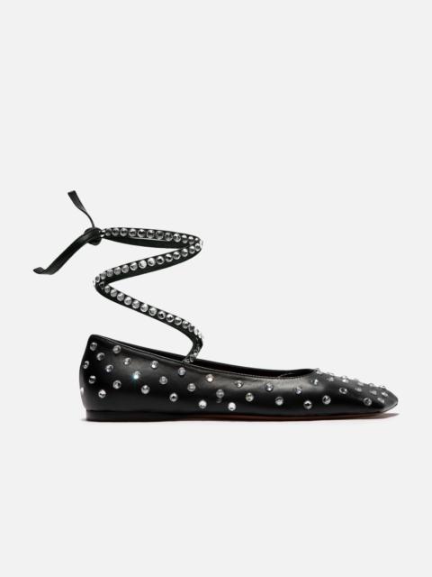 Amina Muaddi ANE CRYSTAL LACE UP FLAT BLACK NAPPA