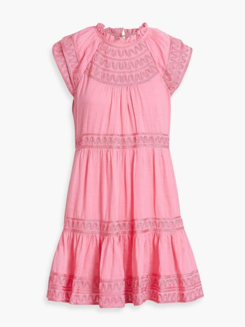 VERONICA BEARD Keely tiered embroidered ramie-gauze mini dress
