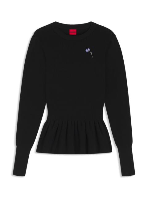 HUGO COTTON SWEATER WITH DETACHABLE FLORAL BROOCH