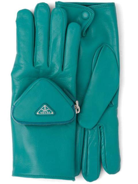 Prada Triangle Logo Pouch Leather Gloves