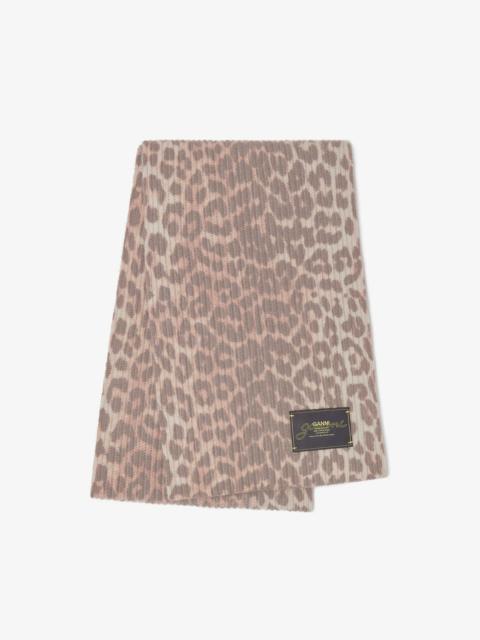 GANNI LEOPARD WOOL KNIT SCARF