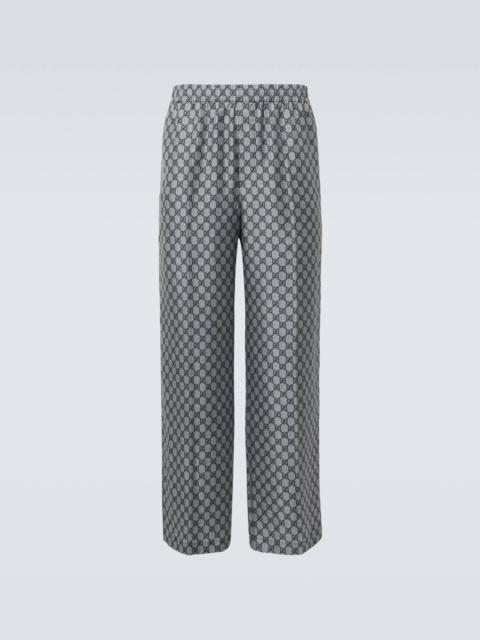 GG silk twill wide-leg pants