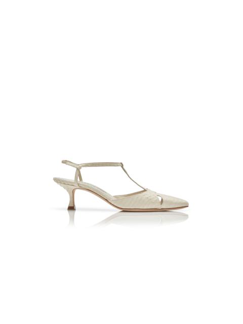 Manolo Blahnik Cream Snakeskin T-Bar Pumps