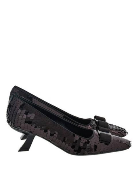 FERRAGAMO Ferragamo Anz Sequin Vara Bow Pumps, Size 7 C