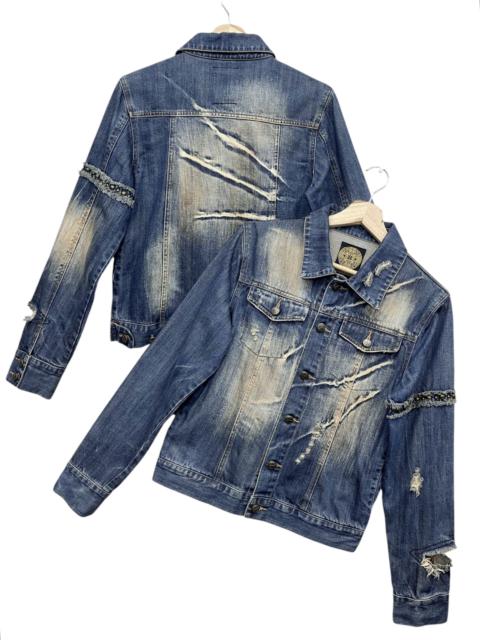 Other Designers Japanese Brand - PUNK🔥 Vtg MIDAS Mudmax Clawmark Ripped Denim Jacket