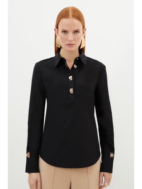 KAREN MILLEN Techno Cotton Woven Shirt With Gold Clasp