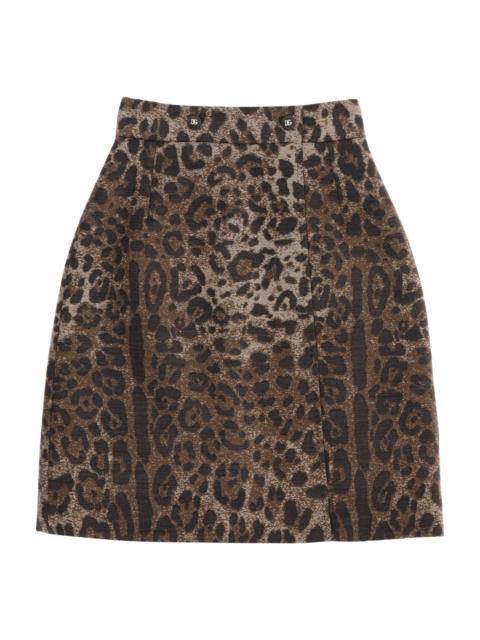 Dolce & Gabbana Wool Jacquard Skirt With Leopard Motif