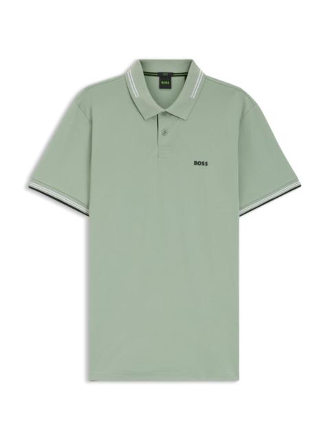 BOSS STRETCH-COTTON SLIM-FIT POLO SHIRT WITH BRANDING AND STRIPES