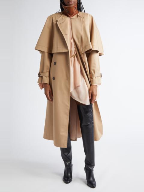 Chloé Cotton Gabardine Trench Coat with Cape in Worn Brown at Nordstrom