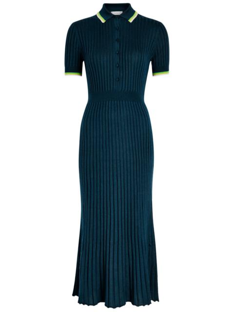 GABRIELA HEARST Gabriela Hearst Eyot Ribbed Silk and Cashmere-blend Midi Shirt Dress
