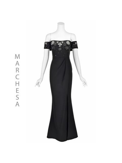 Marchesa MARCHESA NOTTE Black Evening Gown w/Crystal Snowflakes Bodice