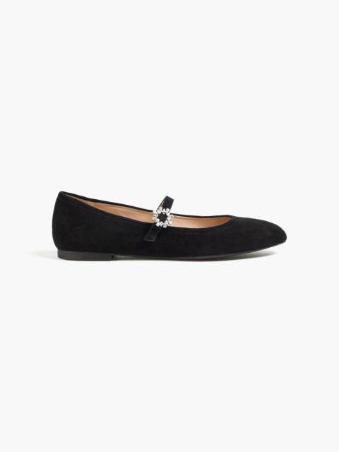 Stuart Weitzman Aura crystal-embellished suede Mary Jane flats