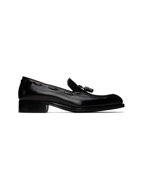 TOM FORD Black Burnished Leather Edgar Tassel Loafers