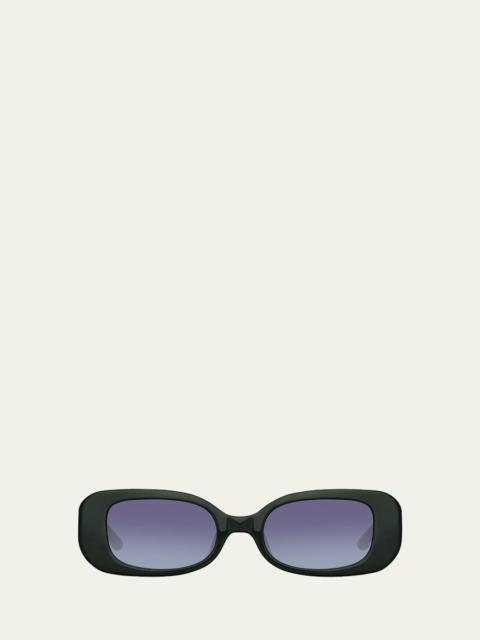 LINDA FARROW Lola Rectangle Acetate & Nylon Sunglasses