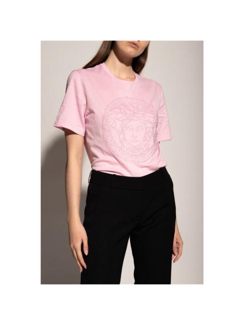 VERSACE Studded Medusa T Shirt - Cotton - Pink XS 38 IT NWT $650