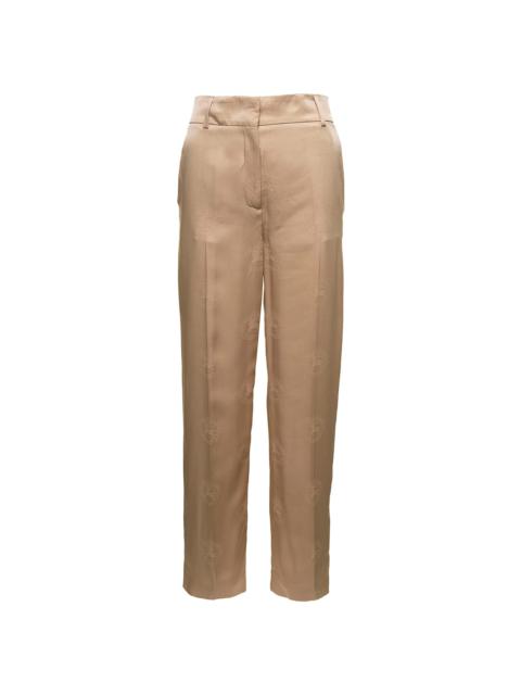 'jane' Beige High-waisted Relaxed Pants In Silk Woman